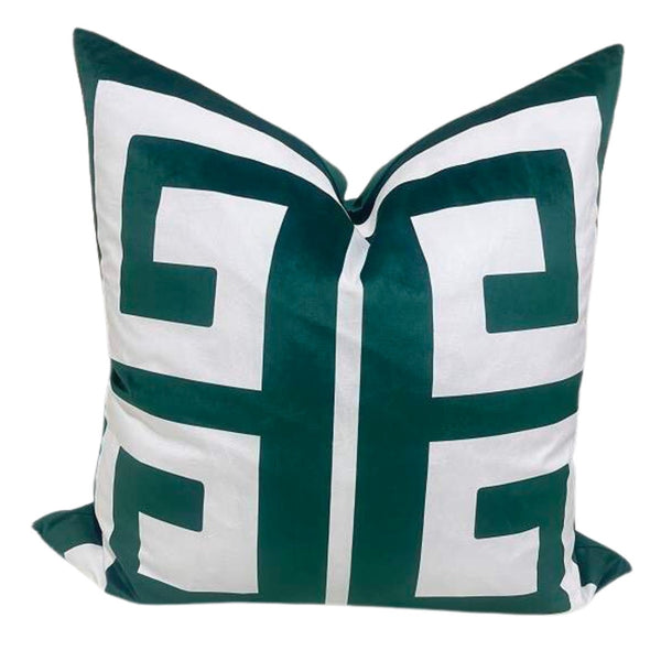 LUXE GEOMETRIC 22x22 PILLOW COVER-GREEN&WHITE