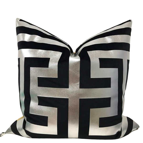 LUXE GEOMETRIC 22” X 22”   PILLOW COVER - BLACK & SILVER
