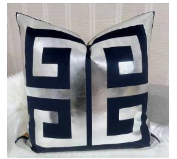 LUXE GEOMETRIC2 22” x 22”  PILLOW COVER - SLIVER&BLACK
