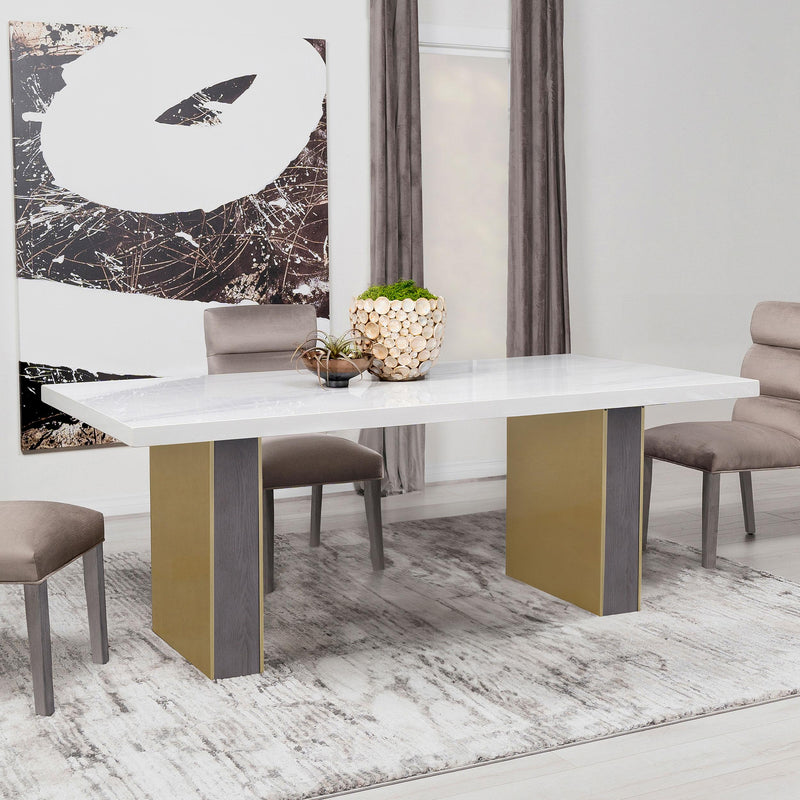 Coaster Furniture Carla Dining Table with Marble Top and Pedestal Base 106651 IMAGE 2