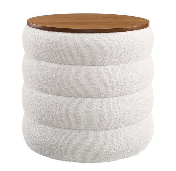 EEI-6685-CLO-Round Boucle Fabric Storage Ottoman(Cream)