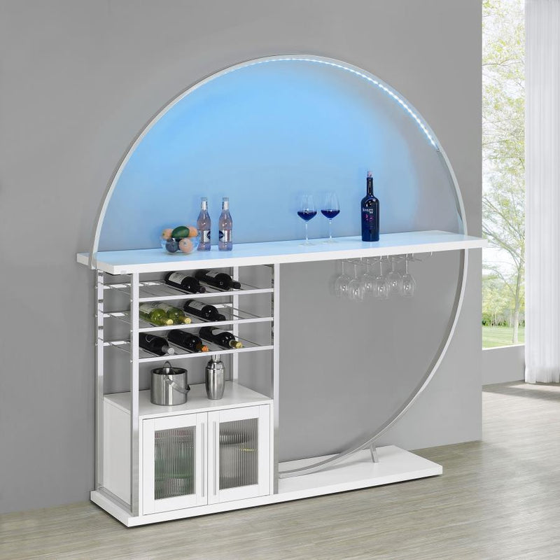 Risley 2-door Circular LED Home Bar with Wine Storage White High Gloss 182798