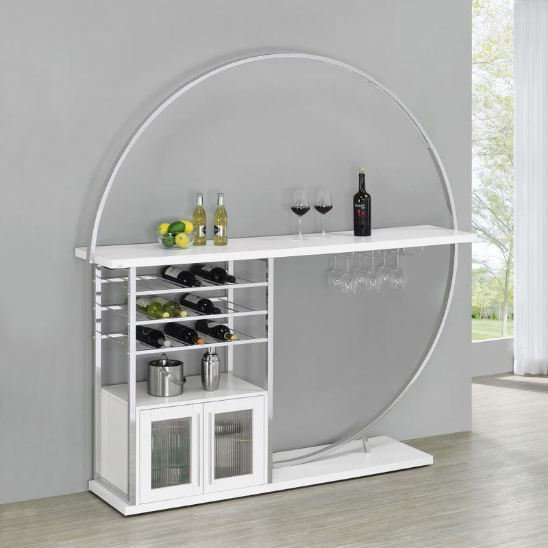 Risley 2-door Circular LED Home Bar with Wine Storage White High Gloss 182798