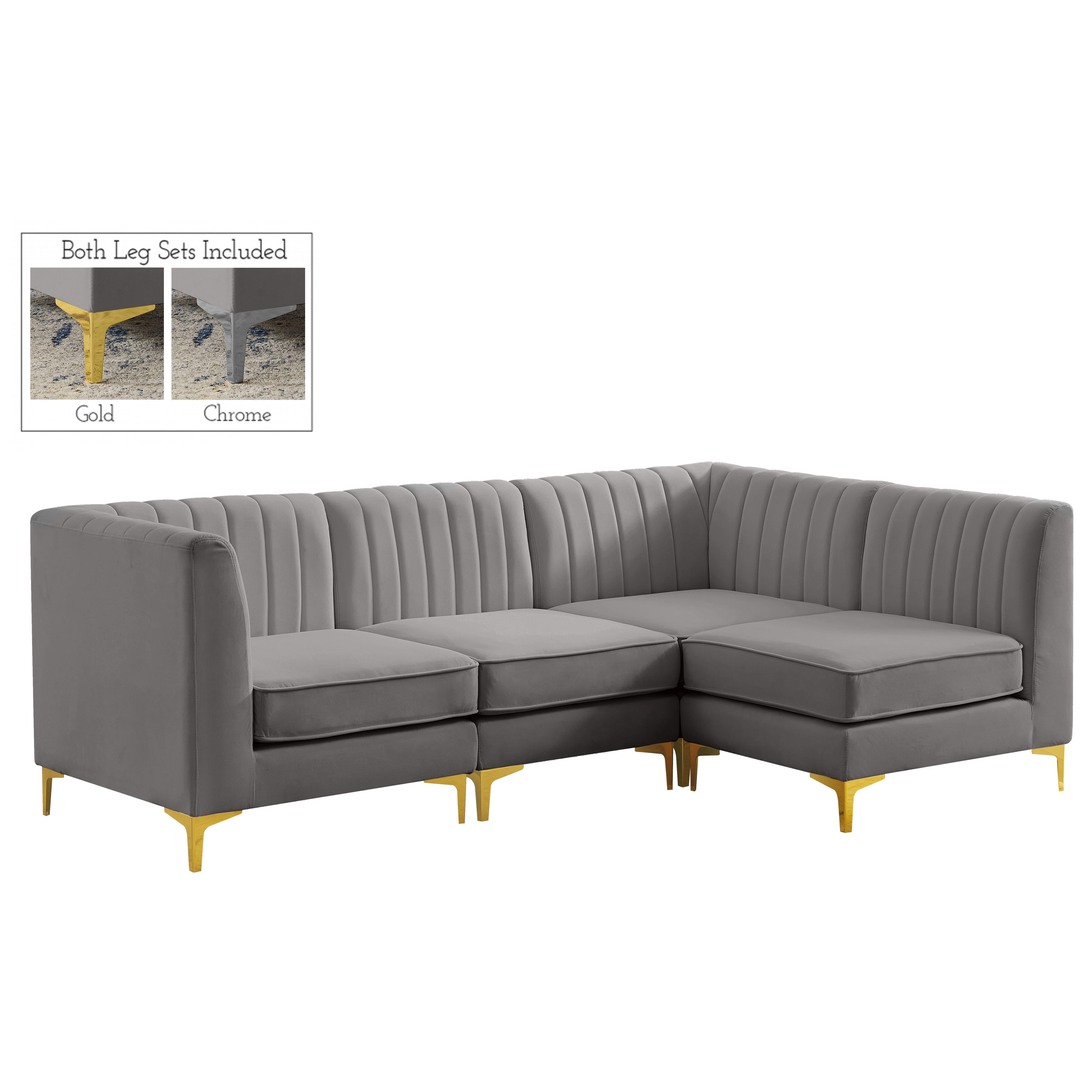 Meridian Alina Grey Velvet Modular Sectional