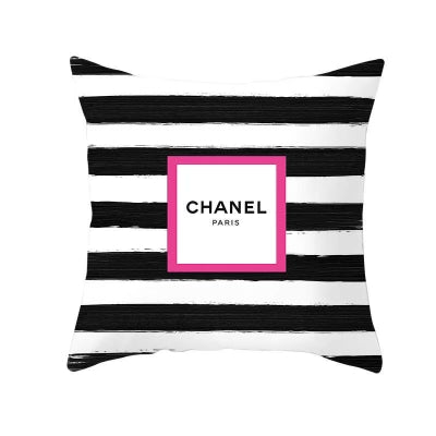 CHANEL STRIPS 20x20 PILLOW COVER -BLACK WHITE PINK