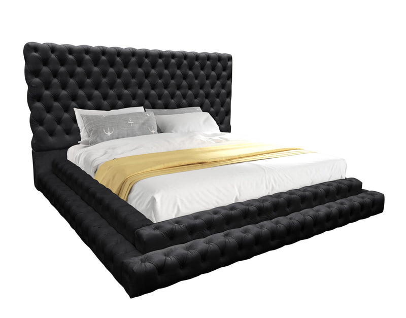 Kiki Queen Black Velvet Platform Bed