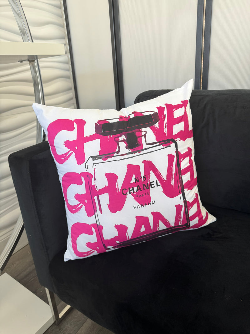 CHANEL PERFUME 20x20 PILLOW COVER-WHITE&PINK
