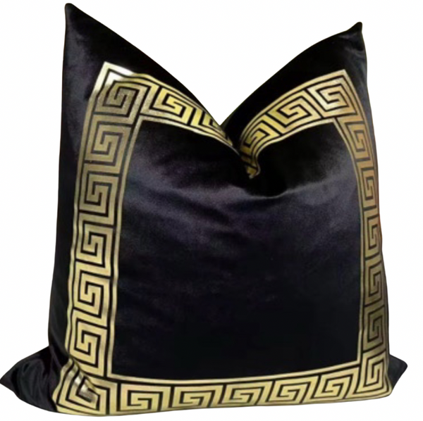 MINI GREEK 22x22 PILLOW COVER-BLACK &GOLD