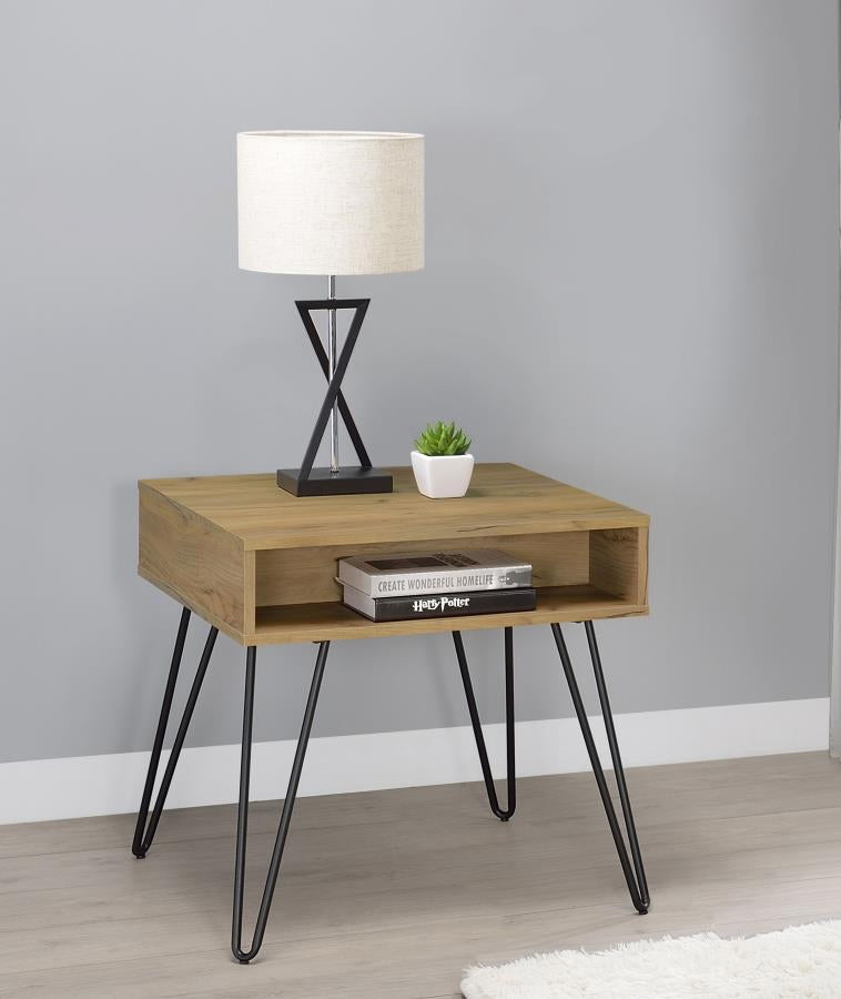 723367 Fanning Square End Table with Open Compartment Golden Oak and Black