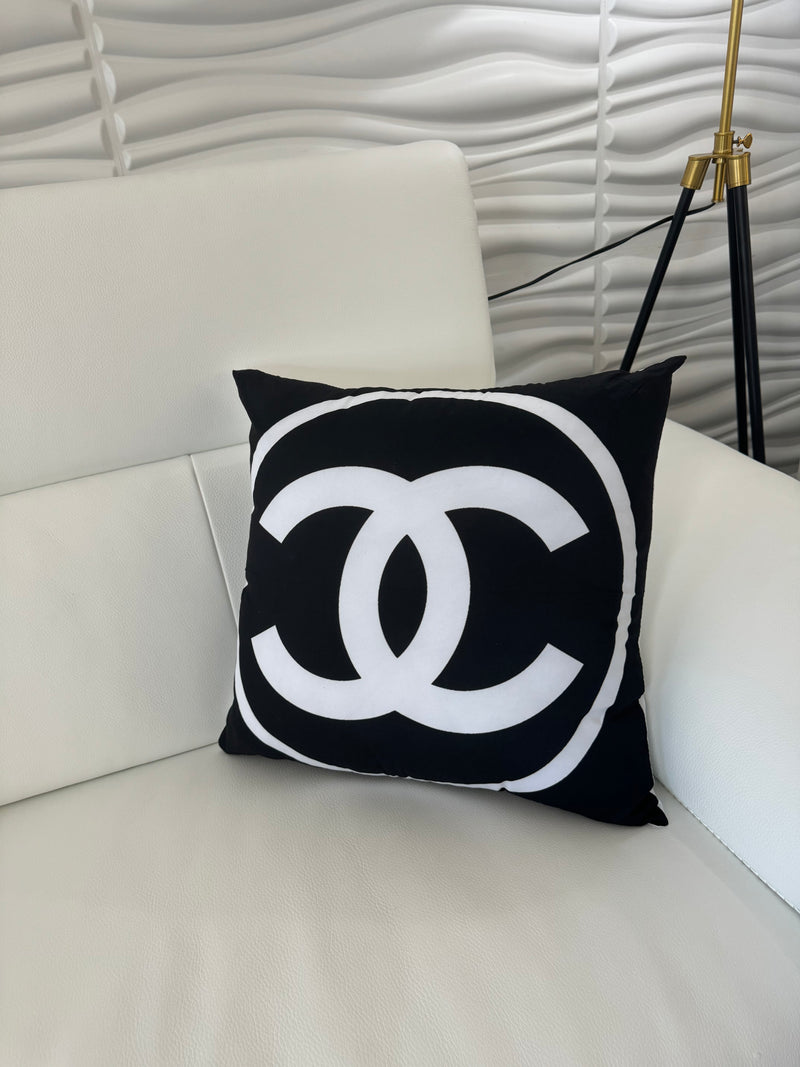CHANEL 20x20 PILLOW COVER- BLACK W/ WHITE RING
