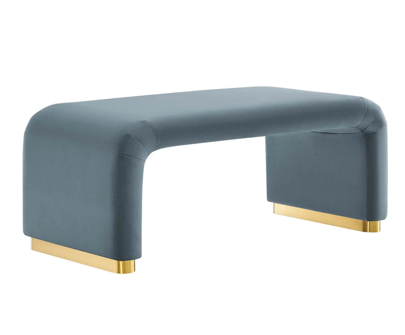 EEI-6735-BRA-CAB-Velvet Waterfall Ottoman in Brass(Blue)