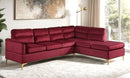 VOGUE-RED VELVET SECTIONAL WITH GOLD ACCENTS