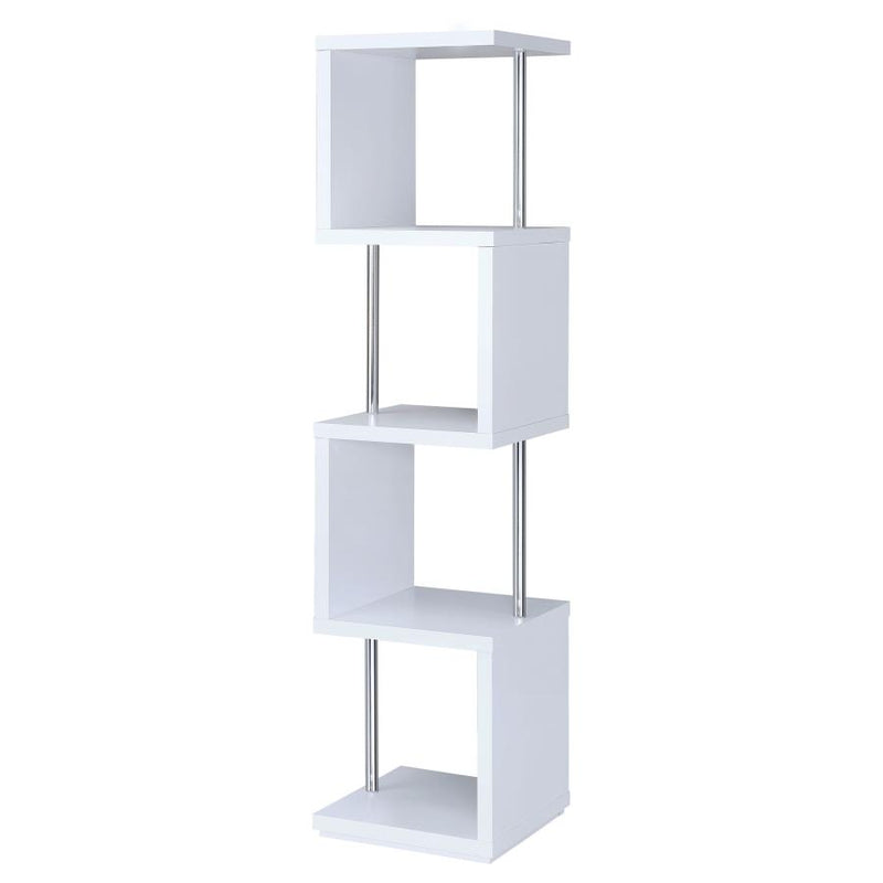 Baxter 4-shelf Bookcase White and Chrome 801418