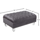 Meridian Lucas Grey Velvet Ottoman IMAGE 4
