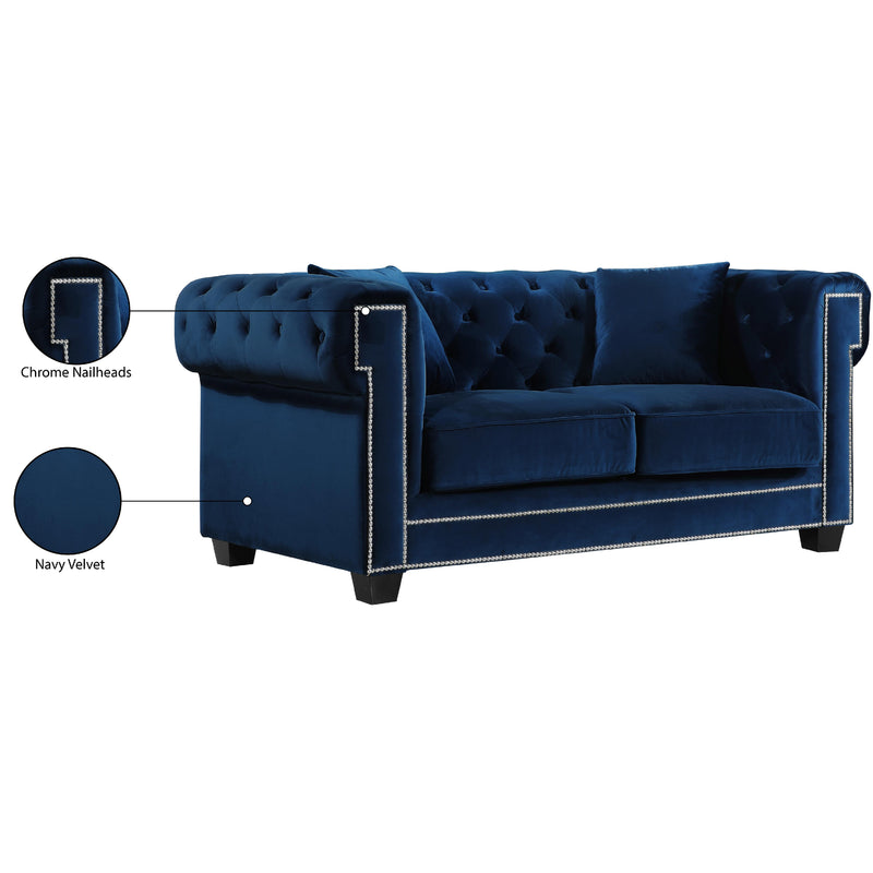 Meridian Bowery Navy Velvet Loveseat IMAGE 6