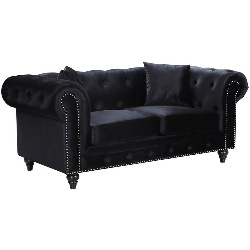 Meridian Chesterfield Stationary Fabric Loveseat 662BL-L IMAGE 1