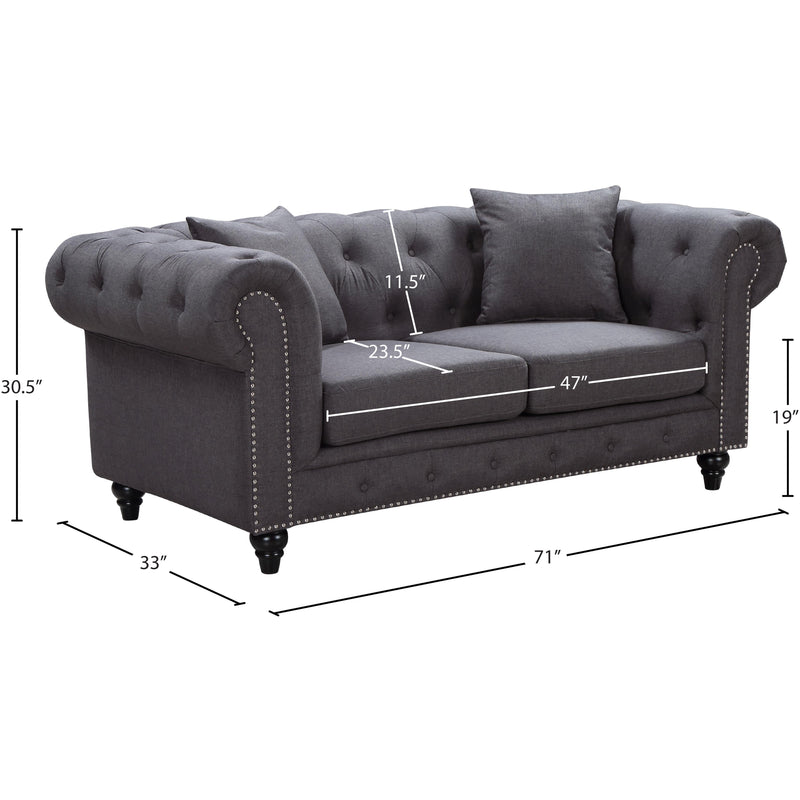 Meridian Chesterfield Grey Linen Textured Loveseat IMAGE 6