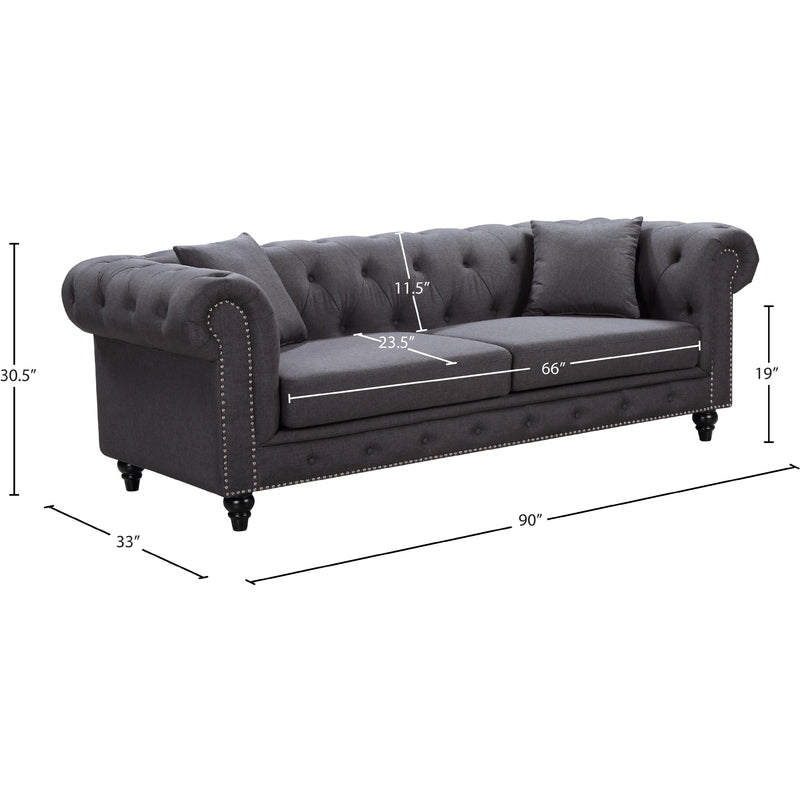 Meridian Chesterfield Grey Linen Textured Sofa IMAGE 6