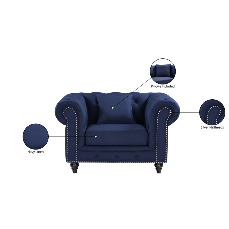 Meridian Chesterfield Navy Linen Textured Chair IMAGE 5