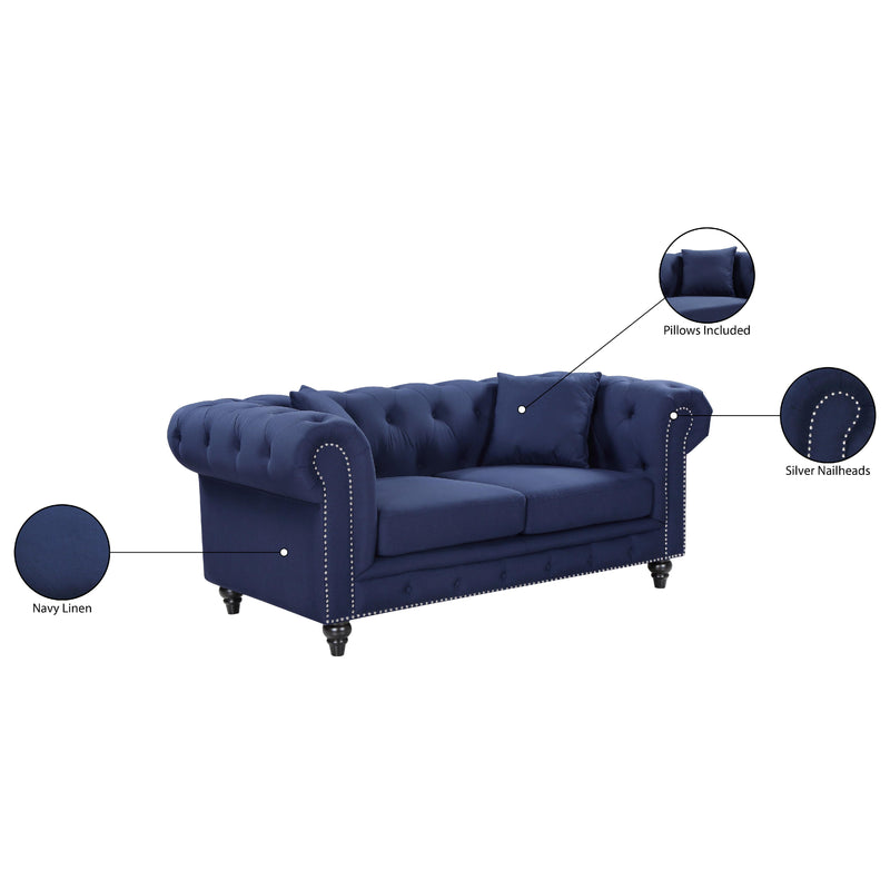 Meridian Chesterfield Navy Linen Textured Loveseat IMAGE 7