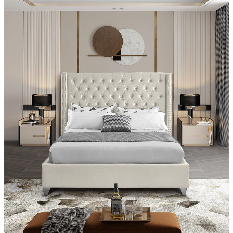 Meridian Aiden Cream Velvet Queen Bed IMAGE 4