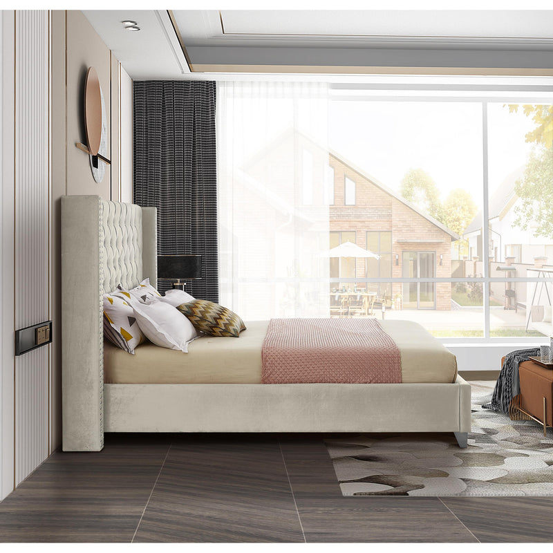 Meridian Aiden Cream Velvet Queen Bed IMAGE 5
