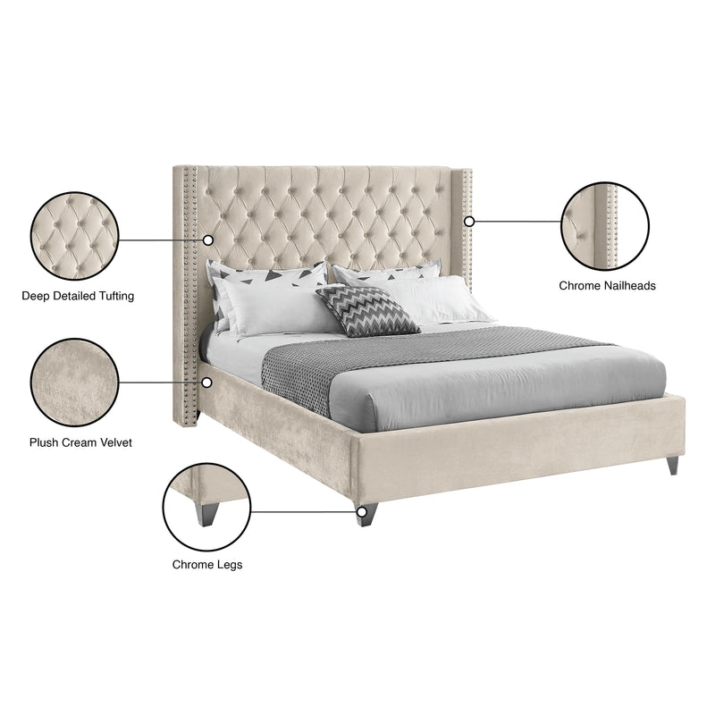Meridian Aiden Cream Velvet Queen Bed IMAGE 9