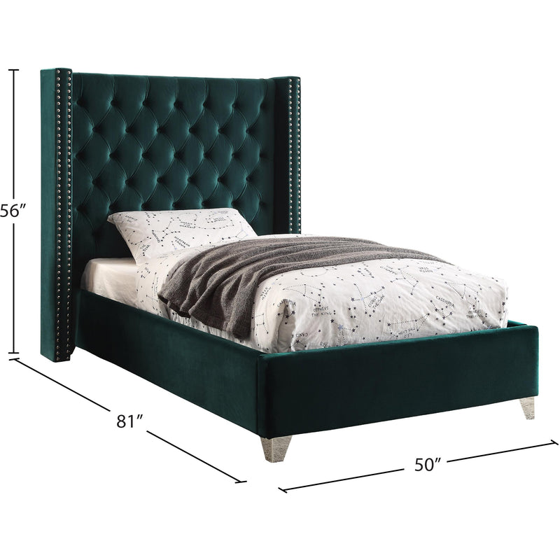 Meridian Aiden Green Velvet Twin Bed IMAGE 4