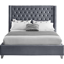 Meridian Aiden Grey Velvet Queen Bed IMAGE 3