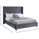 Meridian Aiden Grey Velvet Queen Bed IMAGE 8