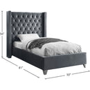 Meridian Aiden Grey Velvet Twin Bed IMAGE 4