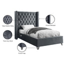 Meridian Aiden Grey Velvet Twin Bed IMAGE 5