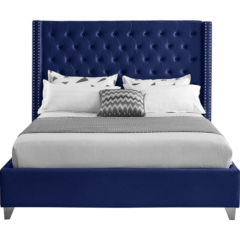Meridian Aiden Navy Velvet Queen Bed IMAGE 3