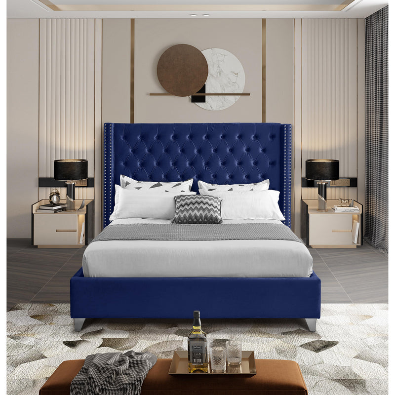 Meridian Aiden Navy Velvet Queen Bed IMAGE 4