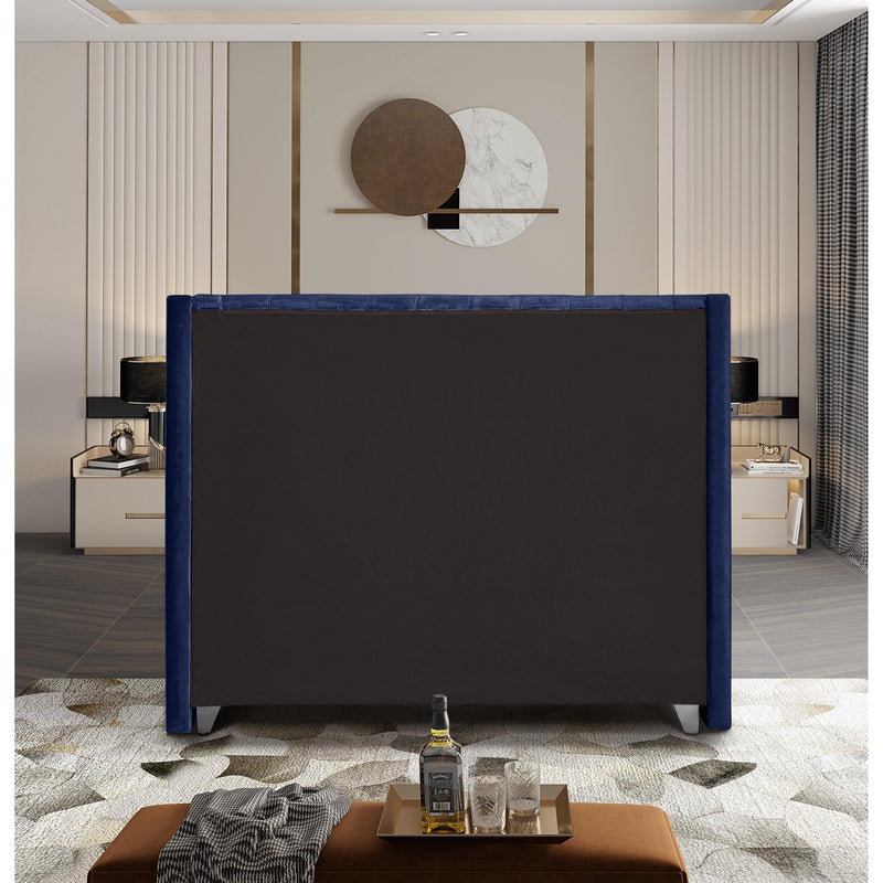Meridian Aiden Navy Velvet Queen Bed IMAGE 6