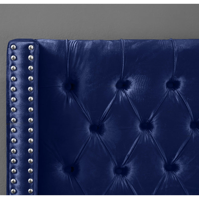 Meridian Aiden Navy Velvet Queen Bed IMAGE 7