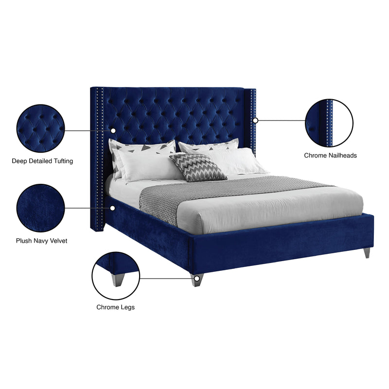 Meridian Aiden Navy Velvet Queen Bed IMAGE 9