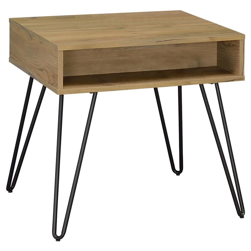 723367 Fanning Square End Table with Open Compartment Golden Oak and Black