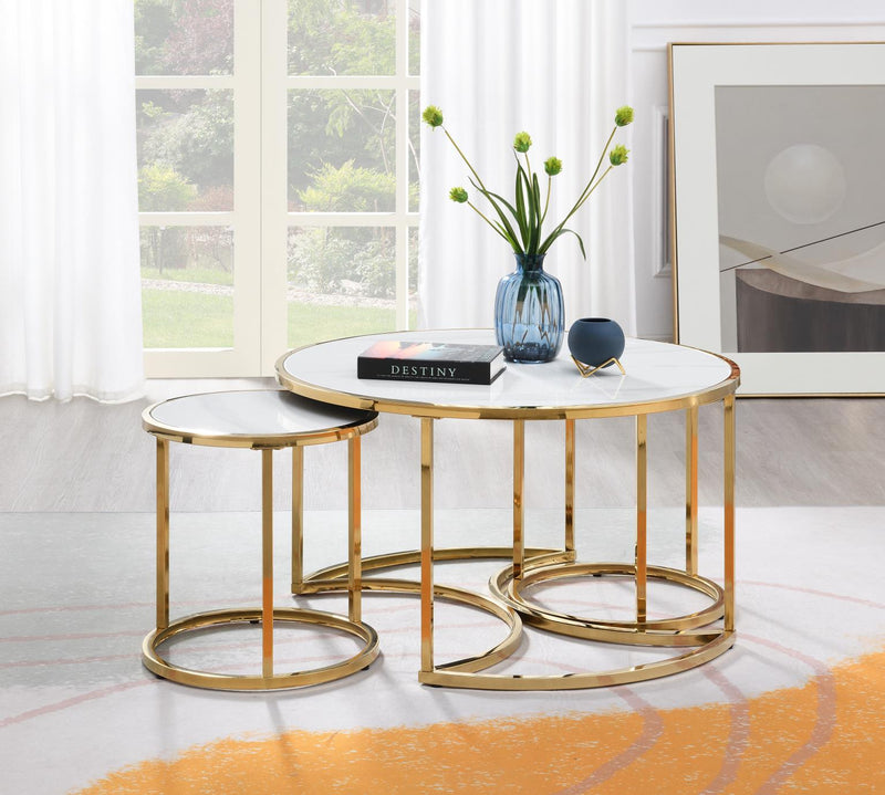 T328 GOLD COFFEE TABLE& 2 END TABLES