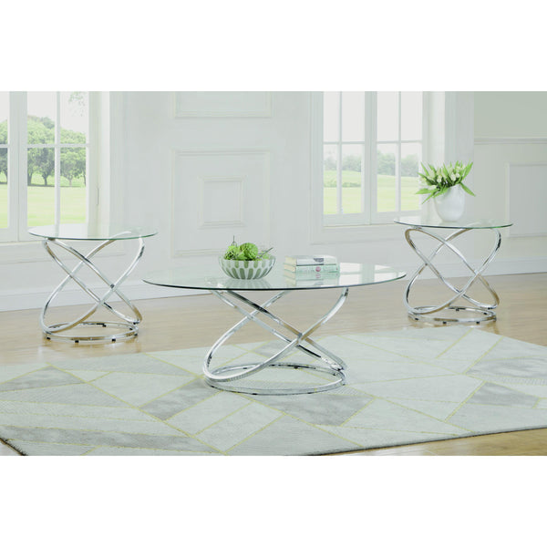  Coaster Furniture Warren 722373 3-piece Oval Glass Top Coffee Table Set - Chrome IMAGE 1