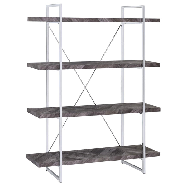  Coaster Furniture Grimma 802613 63-inch 4-shelf Bookshelf - Rustic Grey and Chrome IMAGE 1