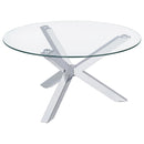 708128 KENZIE ROUND TEMPERED GLASS TOP COCKTAIL COFFEE TABLE CHROME