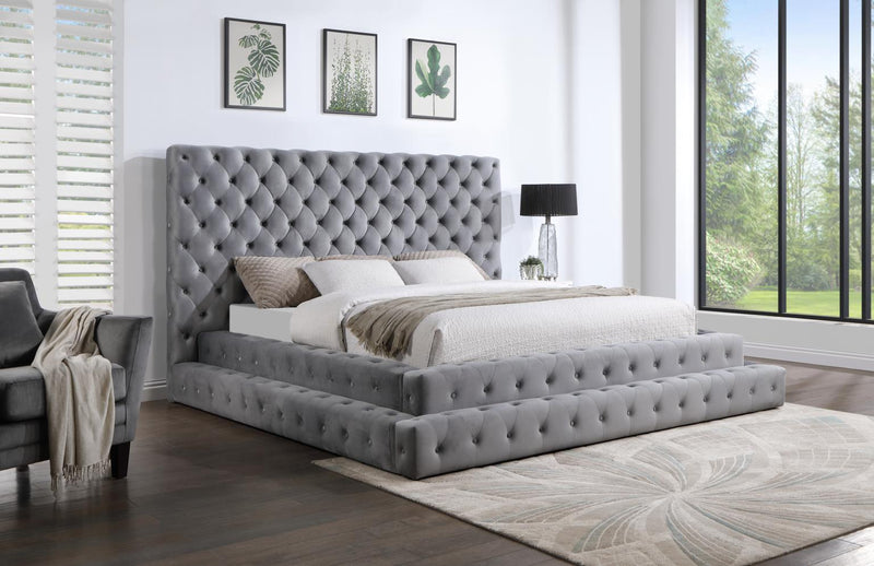 Rowan Grey Velvet King Bed (3 Boxes)