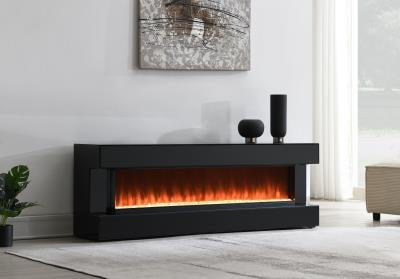 W025 - Black Fireplace TV Stand With Bluetooth Speaker