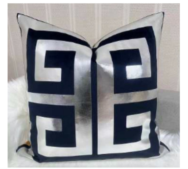 LUXE GEOMETRIC2 22” x 22”  PILLOW COVER - SILVER&BLACK