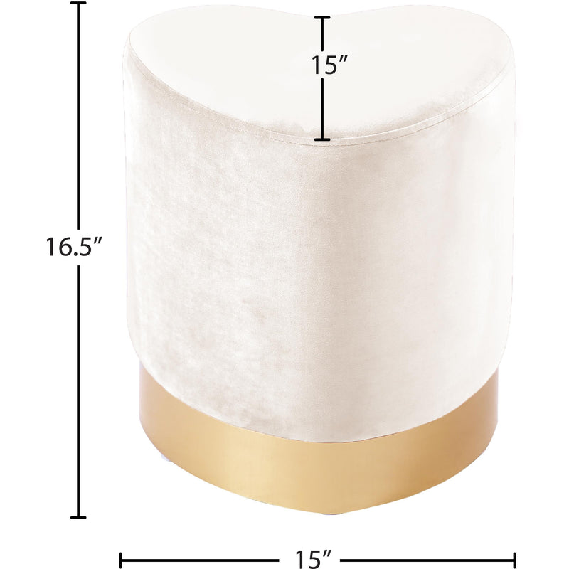 Meridian Heart Cream Velvet Ottoman/Stool IMAGE 3