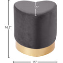 Meridian Heart Grey Velvet Ottoman/Stool IMAGE 3