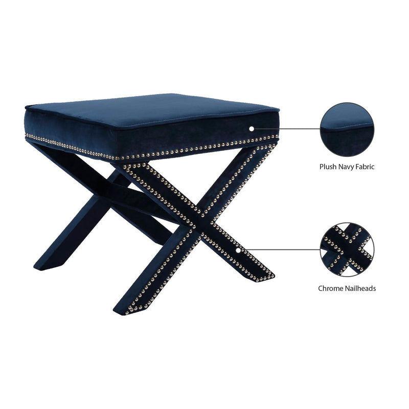 Meridian Nixon Navy Velvet Ottoman/Bench IMAGE 5