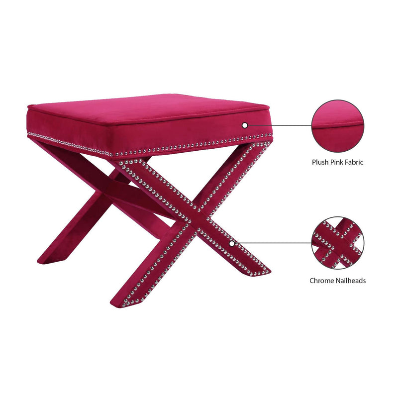 Meridian Nixon Pink Velvet Ottoman/Bench IMAGE 5