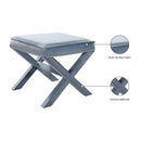 Meridian Nixon Sky Blue Velvet Ottoman/Bench IMAGE 4